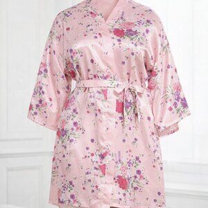 Women's Floral Color Pink Short Satin Kimono Robe Size XL (NWT)